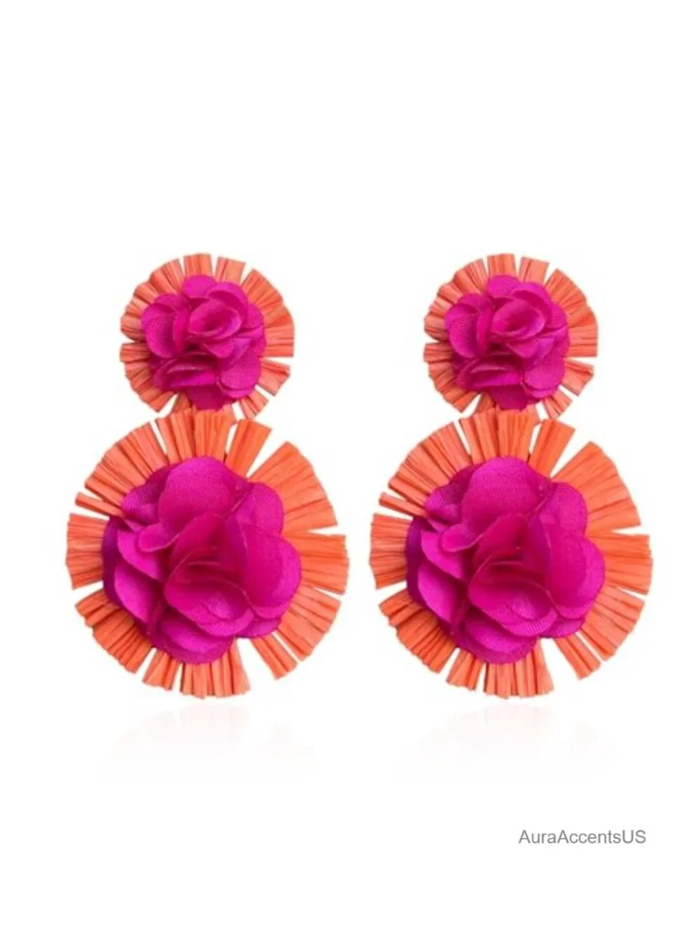 Rattan Flower Drop Earrings Boho Lightweight Dangle Tropical Beach Jewelry